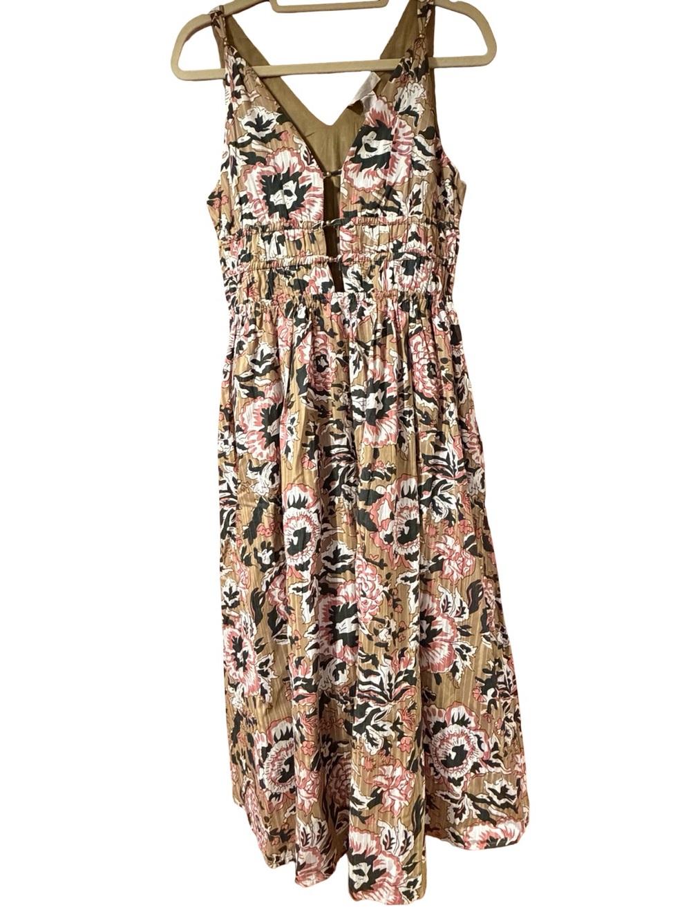 Caroline Constas Floral Botanical Beaded Smocked Maxi Dress Green Cream NWT - Picture 2 of 11